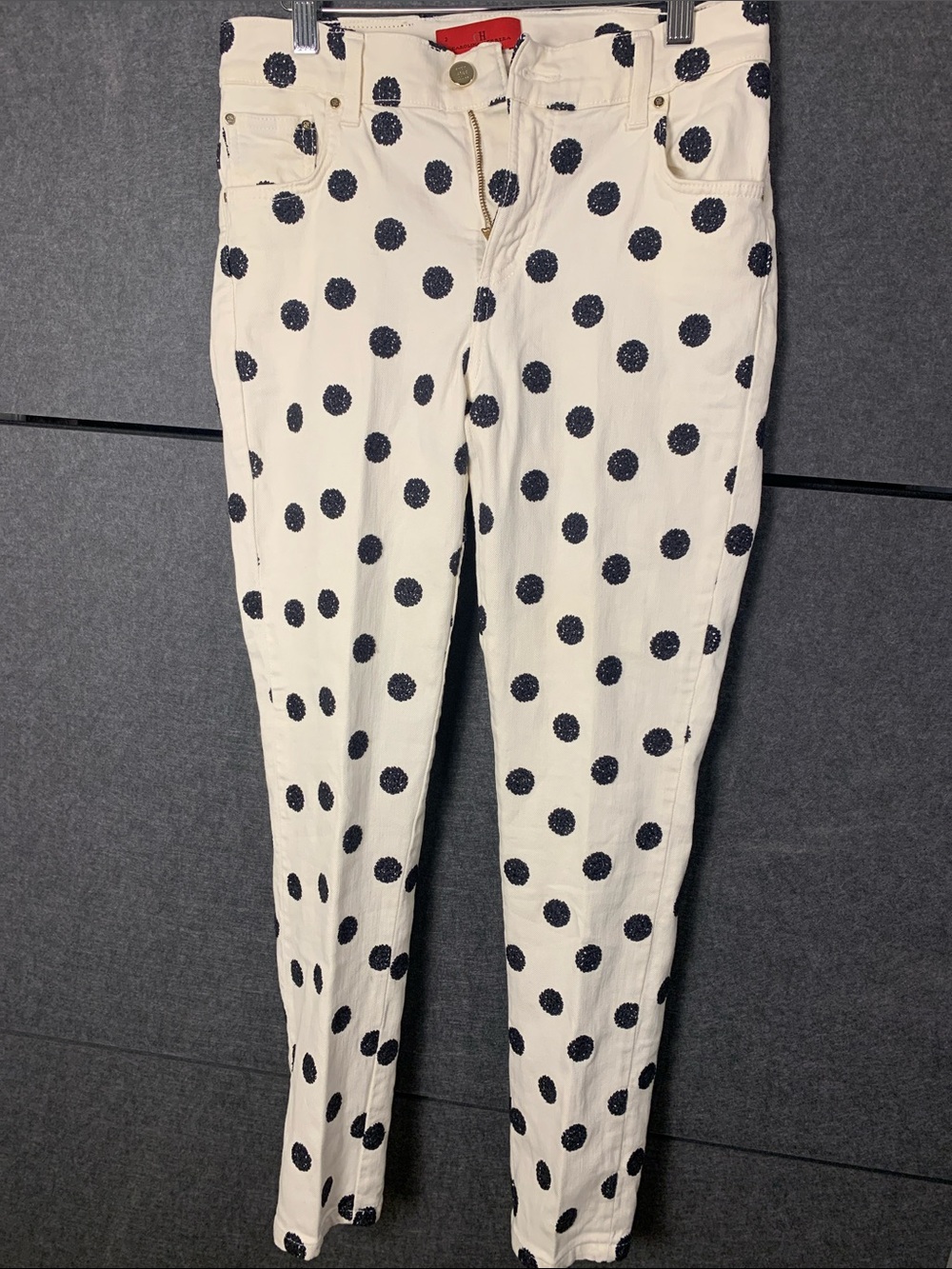 Carolina Herrera White Jeans with Black Polka Dots